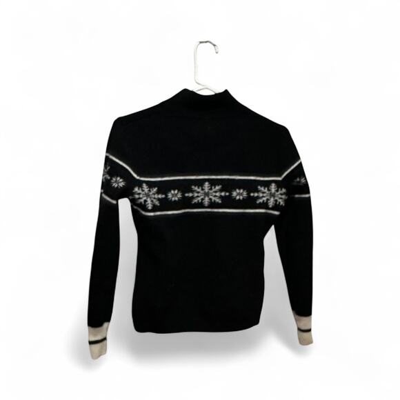 Neve Designs Wool 1/4 Zip Pullover Black Snow Flake Print Sweater Womens Size M - Picture 2 of 6